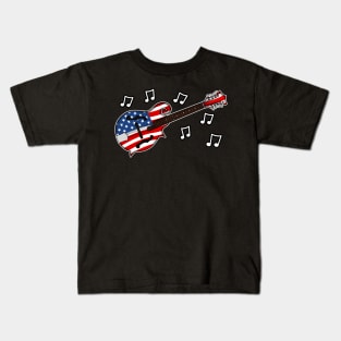 4th July Mandolin America Rocks USA Flag Mandolinist Kids T-Shirt